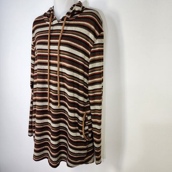 Sunshine & Rodeos Hoodie Women Large Striped Tunic Elbow Patches Pockets Western - Picture 3 of 9